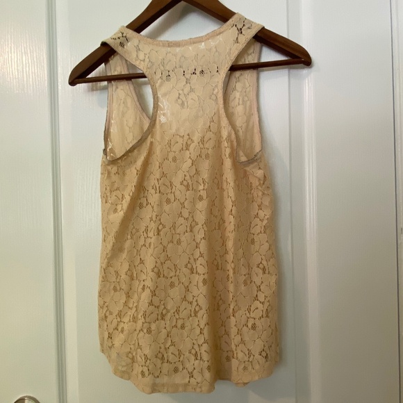 Blush/ Beige Lace Tank Top with Metallic Beading - Picture 4 of 7